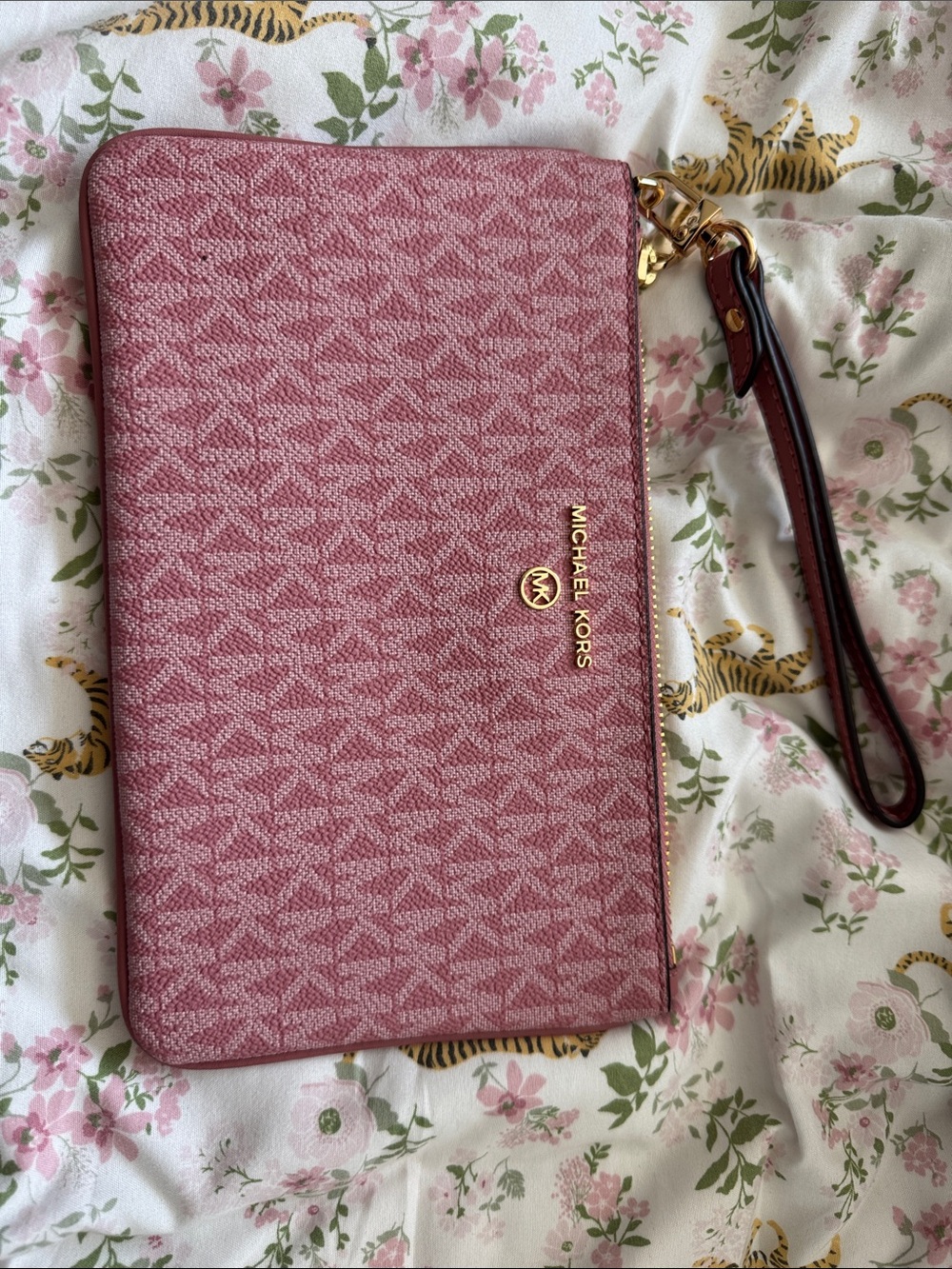 Michael Kors Dusty Rose Signature Wristlet Clutch with Gold Hardware